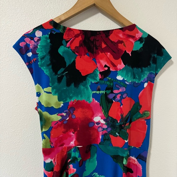 Lauren Ralph Lauren Multicolor Floral Ruched Faux Wrap Sleeveless Midi Dress-16 - Picture 6 of 8